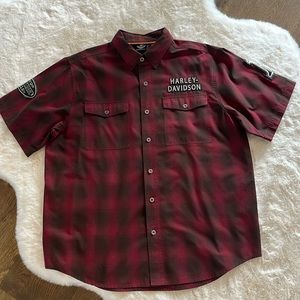 Harley-Davidson® Men's Action-Black Short Sleeve Plaid Woven Shirt.